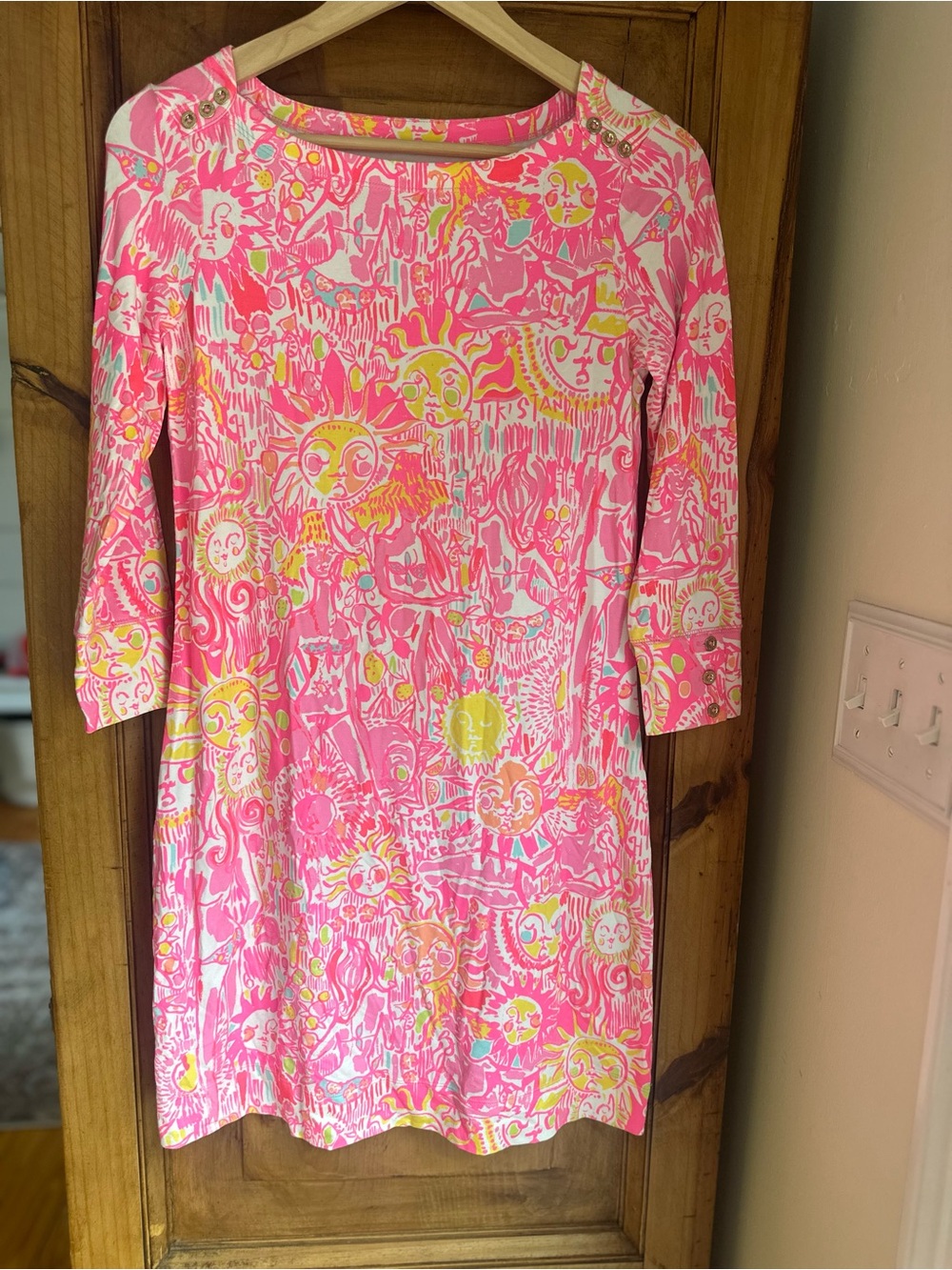 Lilly Pulitzer Pink Sun Print Boatneck 3/4-Sleeve Dress XS